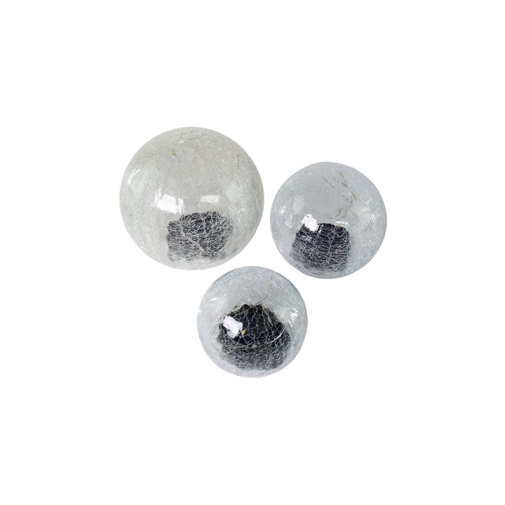 Solcelle Glaskugle med LED i Ø10, Ø12 og Ø15. (Sæt af 3)