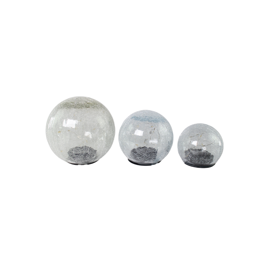 Solcelle Glaskugle med LED i Ø10, Ø12 og Ø15. (Sæt af 3)