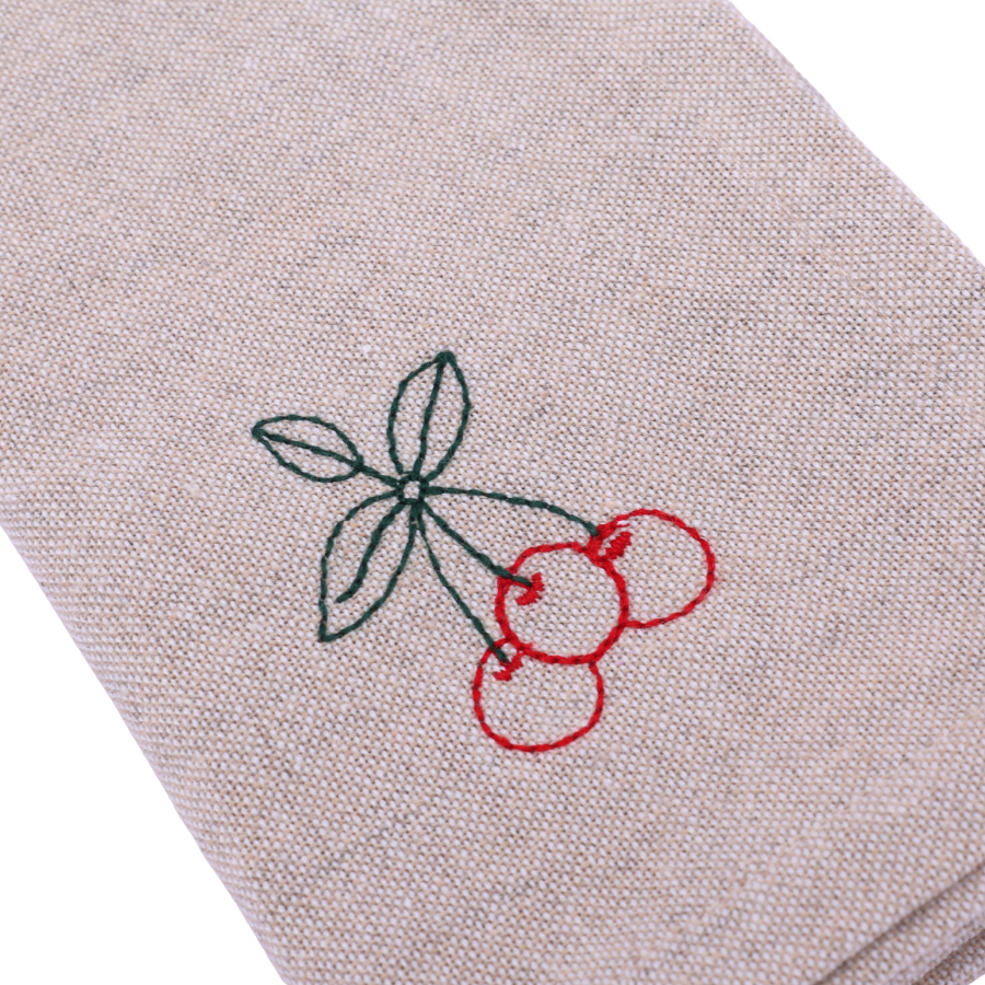 Stofserviet m. Broderet Kirsebær( 40x40cm) Camel Beige