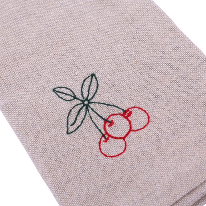 Stofserviet m. Broderet Kirsebær( 40x40cm) Camel Beige