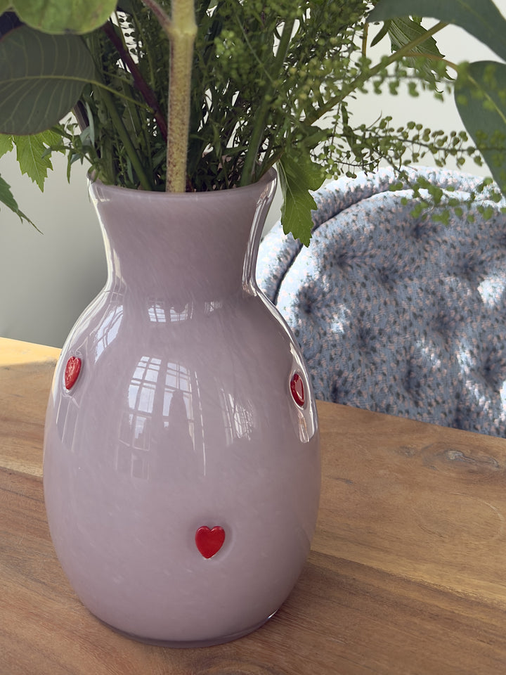 Glas Vase FAATIMA (15x22,5cm) Lyserød med hjerte