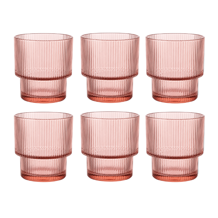 6 stk. Vandglas i Rosa (H9,8cm)