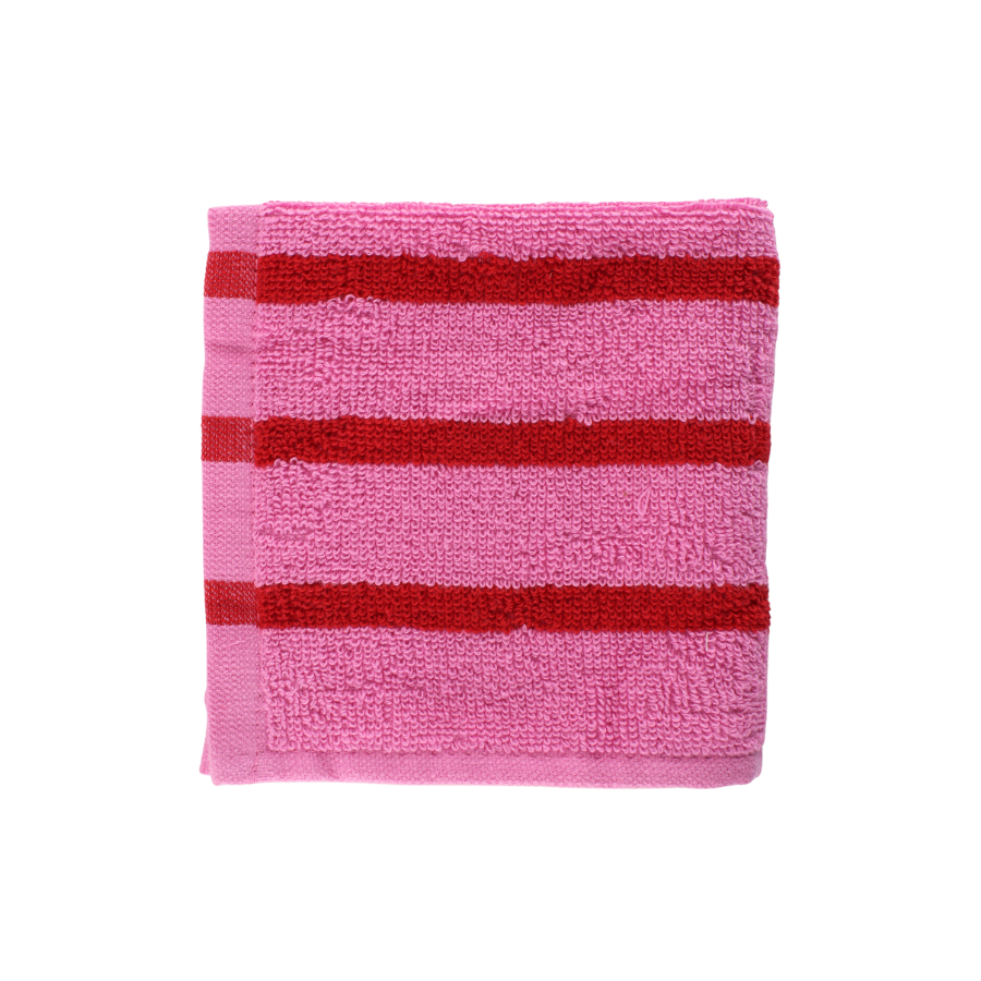 Vaskeklud i Pink m. Røde Striber 100% Bomuld