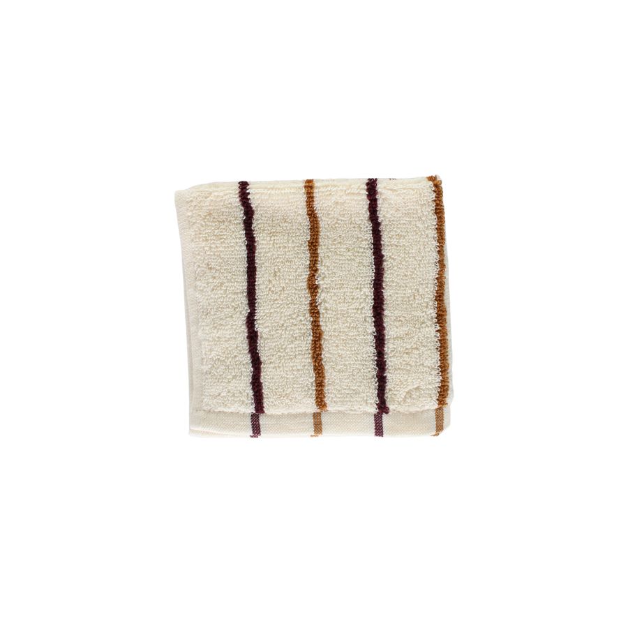 Vaskeklud m Creme, Brun og Burgandy Stribe METHA (30x30cm)