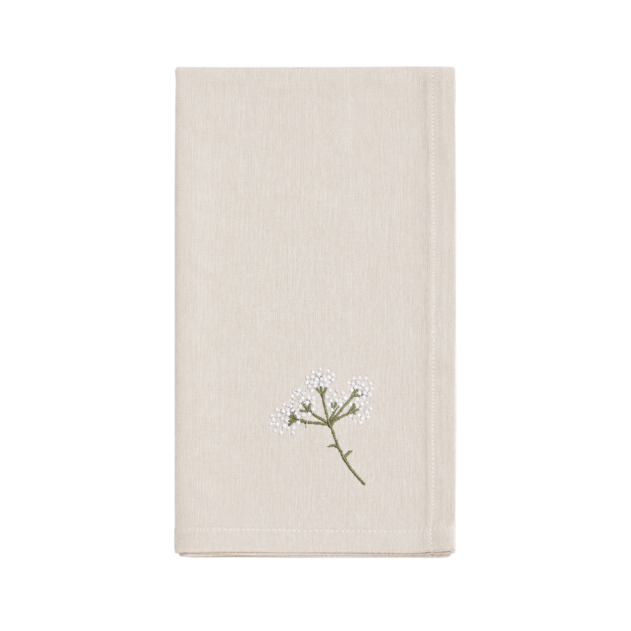 Viskestykke m Hvid Blomst broderi (50x70cm)