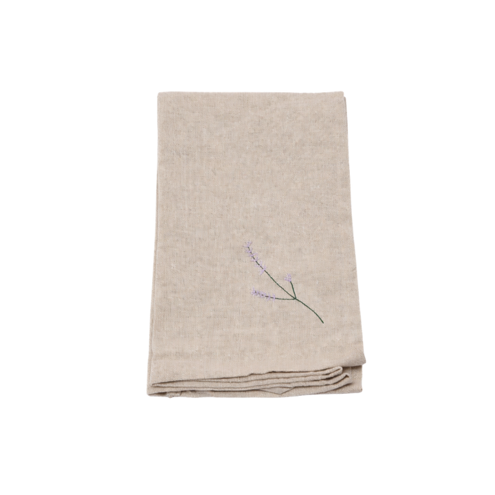 Viskestykke m  Broderet Lavendel (50x70cm).Camel beige
