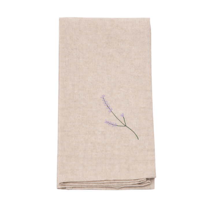 Viskestykke m  Broderet Lavendel (50x70cm).Camel beige