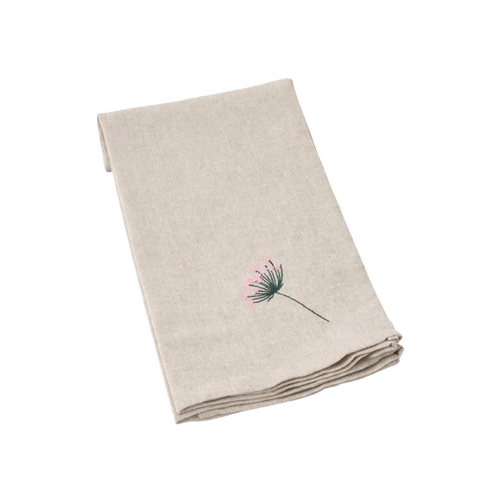 Viskestykke m  Broderet Skærmblomst (50x70cm).Camel beige