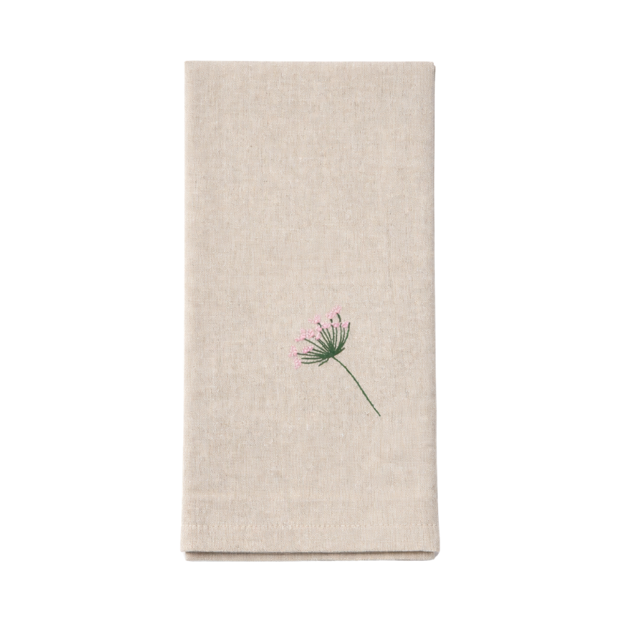 Viskestykke m  Broderet Skærmblomst (50x70cm).Camel beige