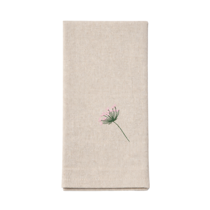 Viskestykke m  Broderet Skærmblomst (50x70cm).Camel beige