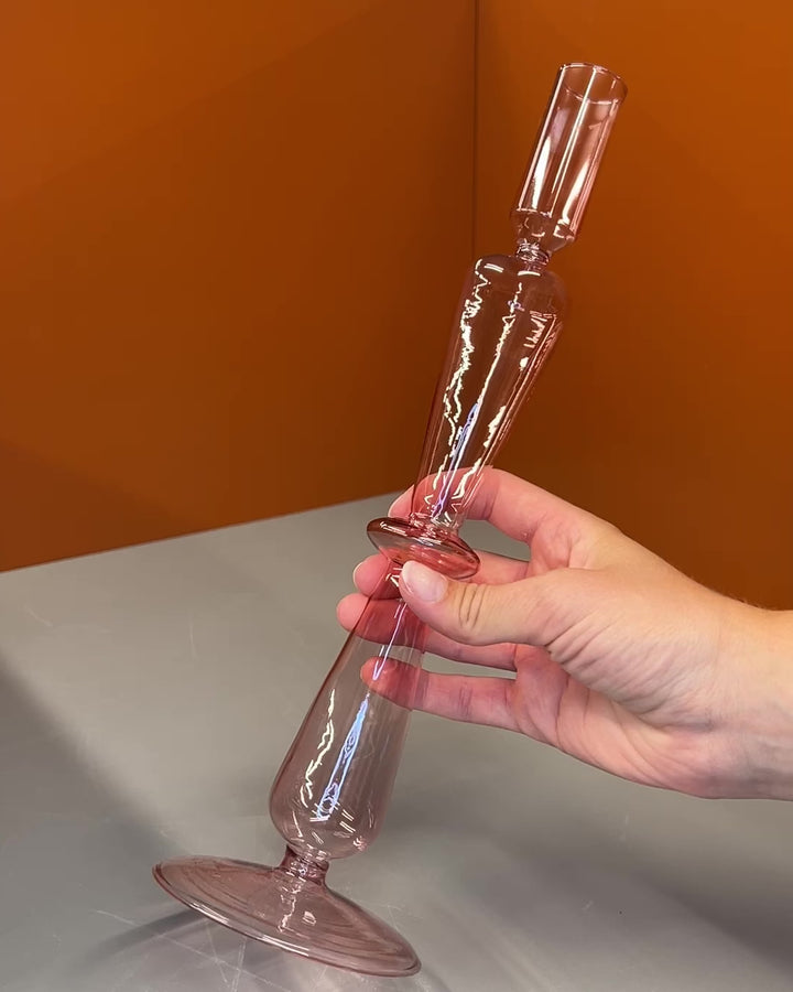 Lysestage i Glas - Rosa (H:30cm)