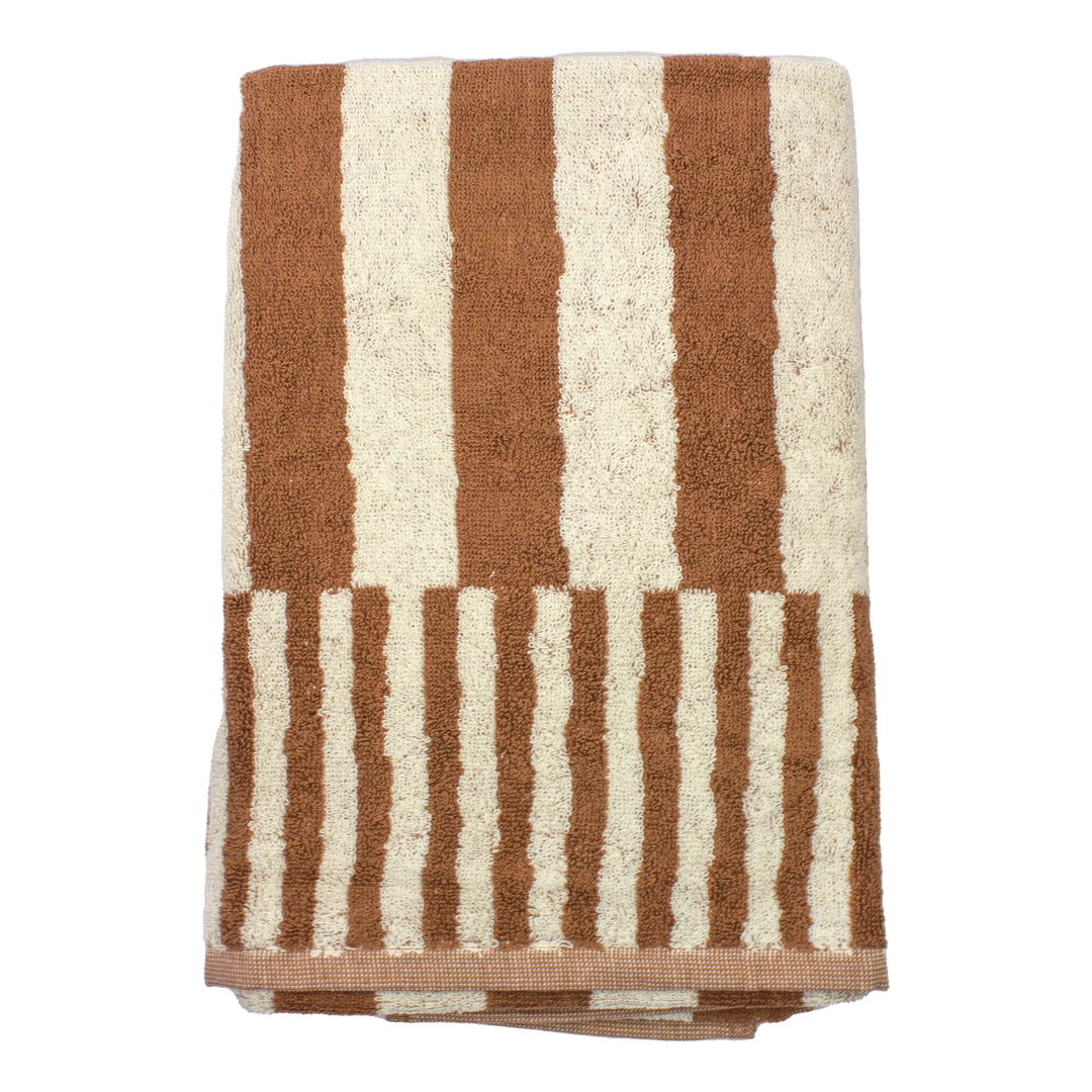 Badehåndklæde i Stribet Mocha Mousse / Creme (70x140cm)