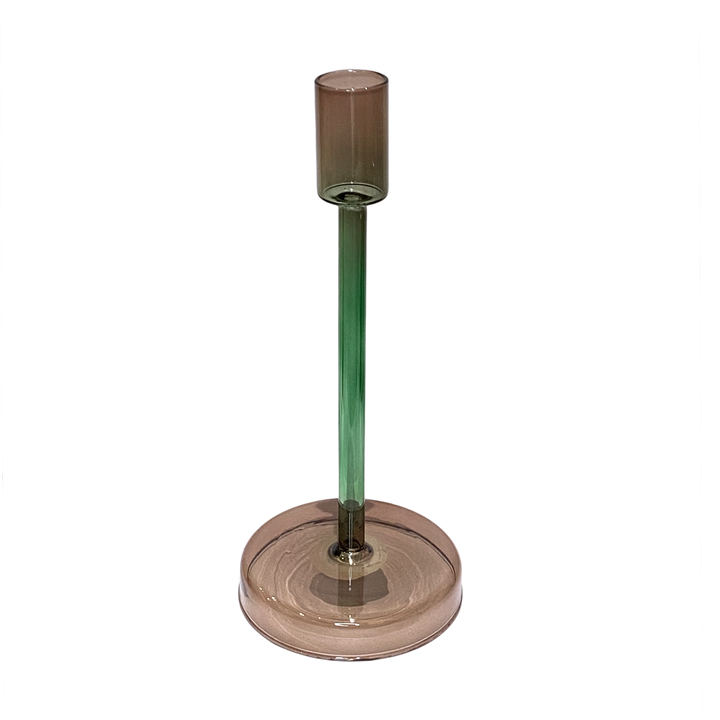 Glaslysestage - Grøn/Brun (H:19,5cm)