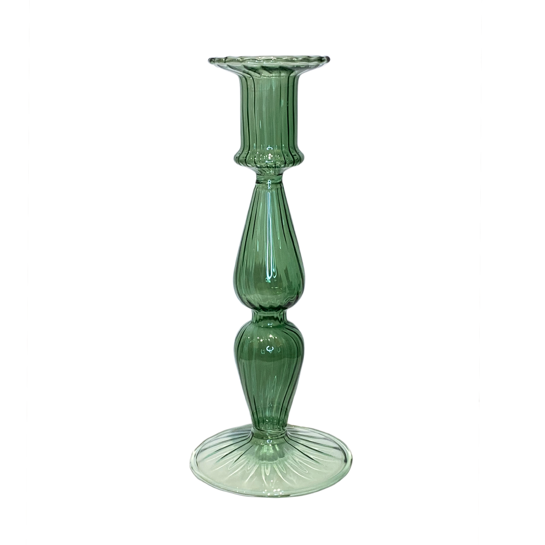Glaslysestage - Grøn (H20cm)