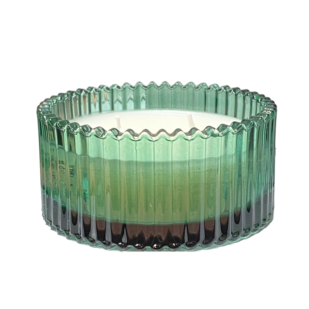 Glaslysestage m/ Paraffinvoks - Grøn (Ø:10,5cm)