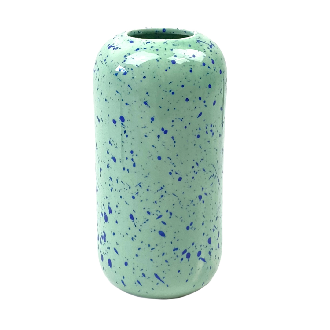 Grøn Vase m/ Blå Nister (H:15cm)