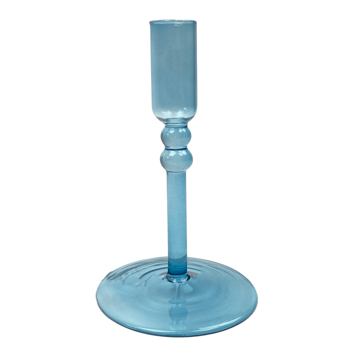 Lysestage i Glas - Blå  (H:15,5cm)