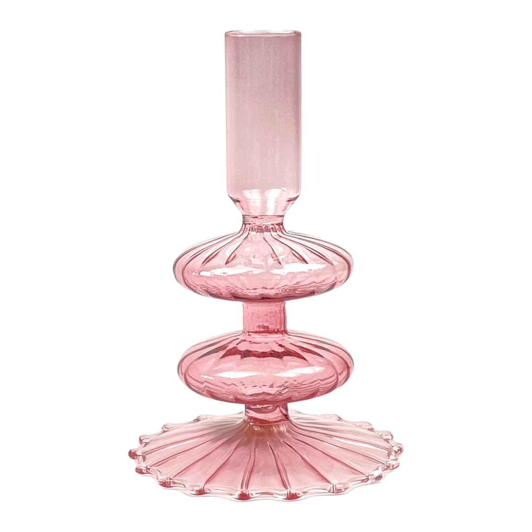 Lysestage i Glas - Pink (H:15cm)