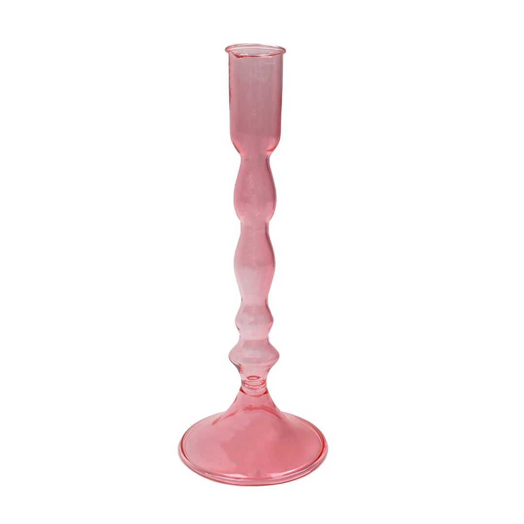 Lysestage i Glas - Rosa (H:18cm)